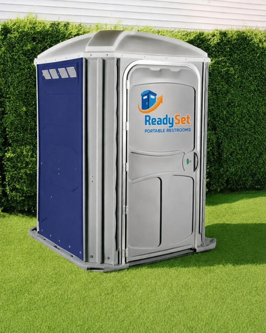 Gray ADA accessible portable restroom unit