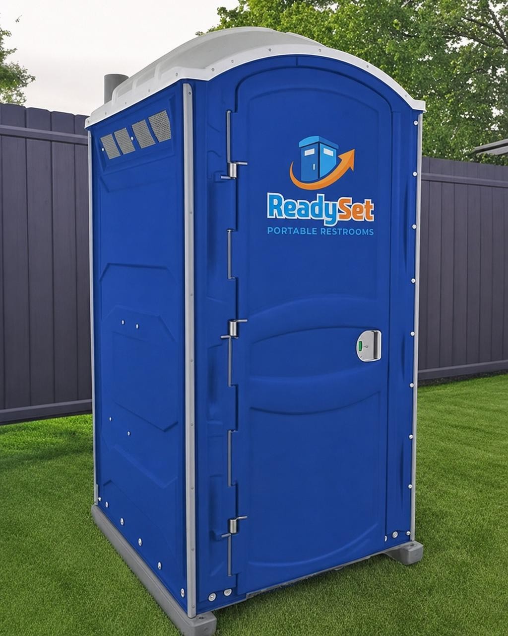 Standard blue porta potty rental unit